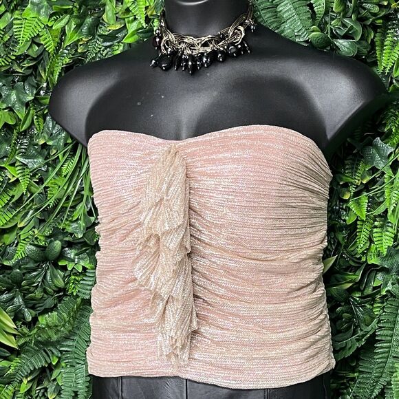 Maeve Tops - ANTHROPOLOGIE MAEVE Top Women XL Pink Ruffle Strapless Metallic Tube Top 2384‎